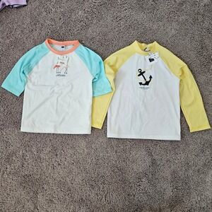 Janie and Jack Rash Guard Kids Size 5 Lot of 2 New UPF 50+ Nautical Flamingo Sun